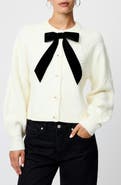 French Connection Kitty Bobble Velvet Bow Cardigan