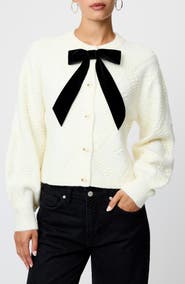 French Connection Kitty Bobble Velvet Bow Cardigan