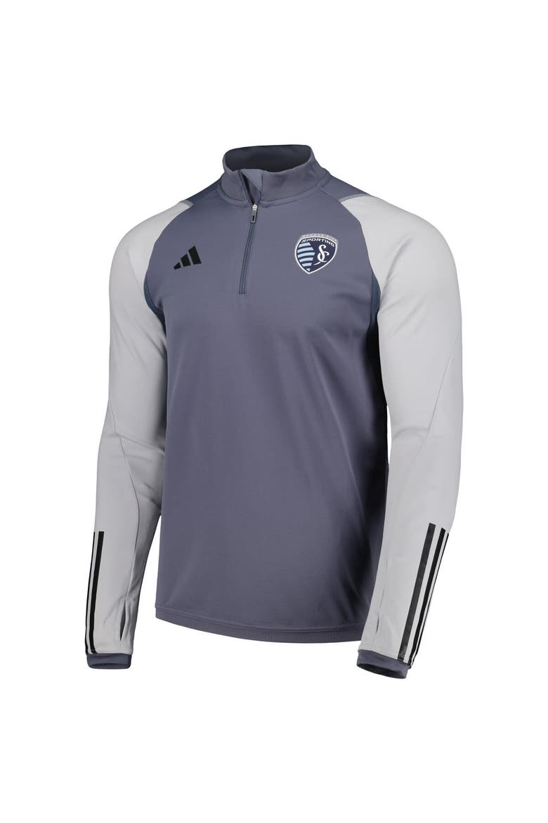 Men's adidas Gray Sporting Kansas City 2024 On-Field AEROREADY Quarter-Zip Training Top, Alternate, color, Gray