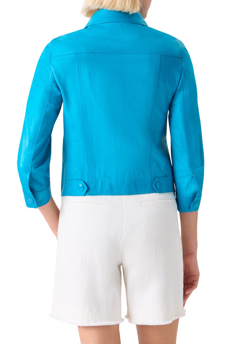 Crinkle Napa Leather Trucker Jacket, Alternate, color, TURQUOISE