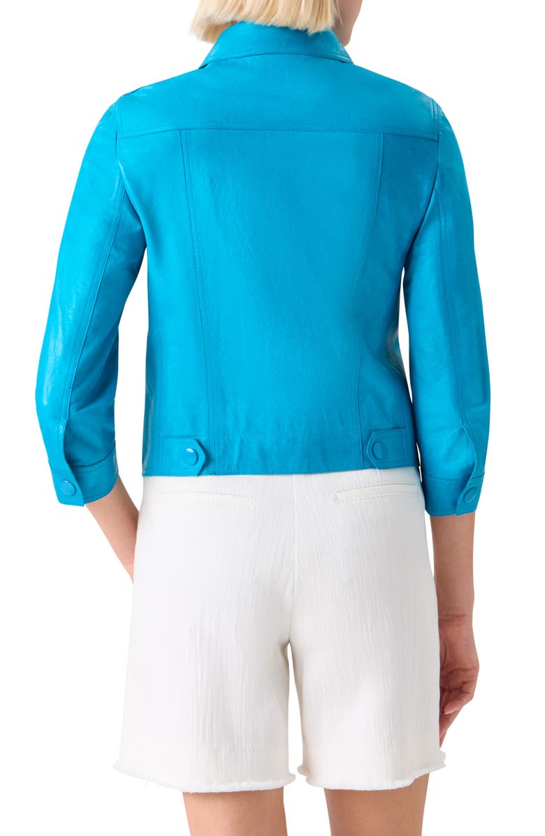 Akris punto Crinkle Napa Leather Trucker Jacket, Alternate, color, Turquoise