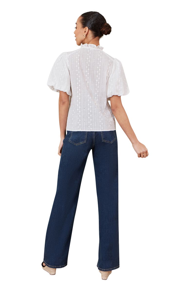 Yumi Broderie Anglaise Puff Sleeve Shirt, Alternate, color, White