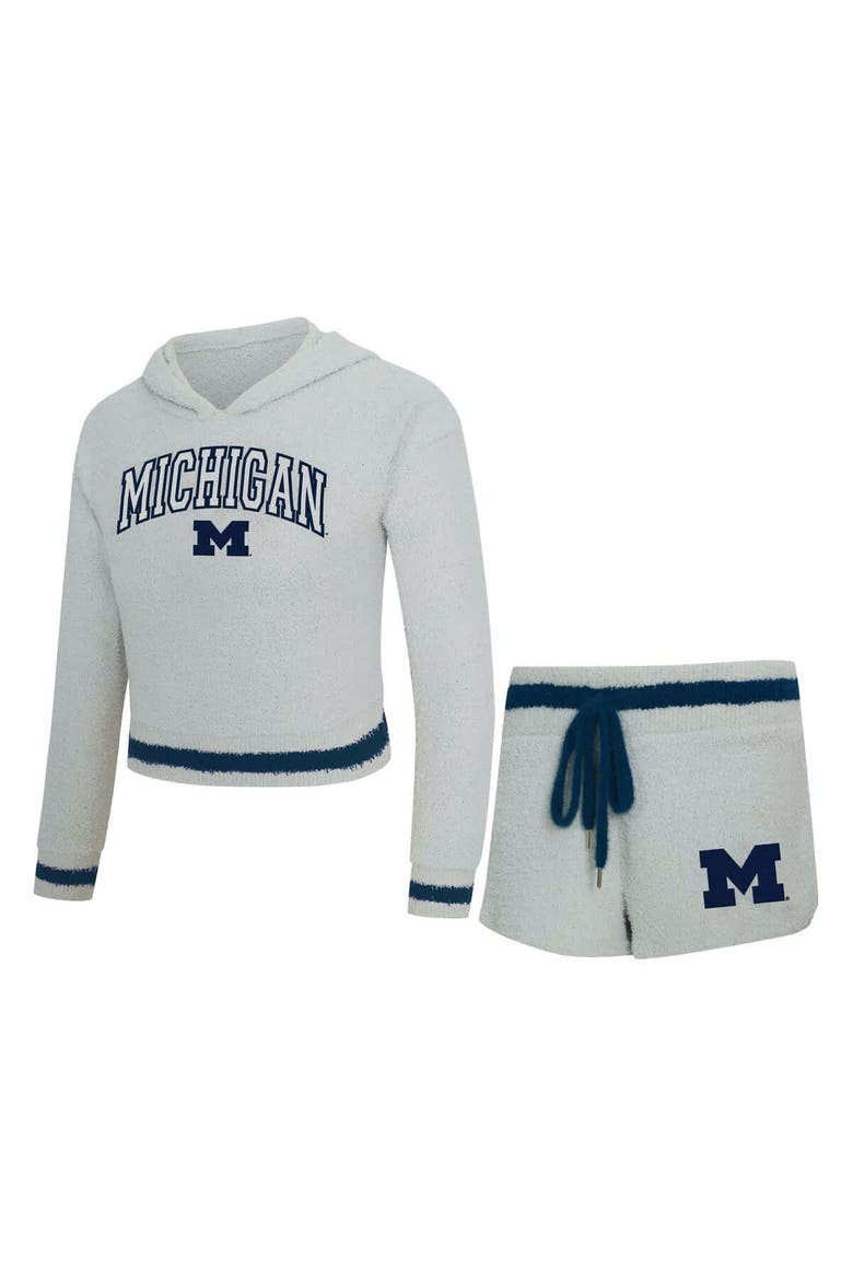 Women's Concepts Sport Gray/Navy Michigan Wolverines Whitley Long Sleeve Hoodie Top & Shorts Set, Main, color, Gray