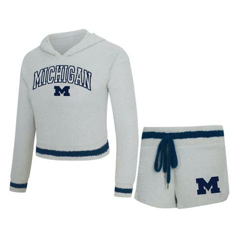 Women's Concepts Sport Gray/Navy Michigan Wolverines Whitley Long Sleeve Hoodie Top & Shorts Set