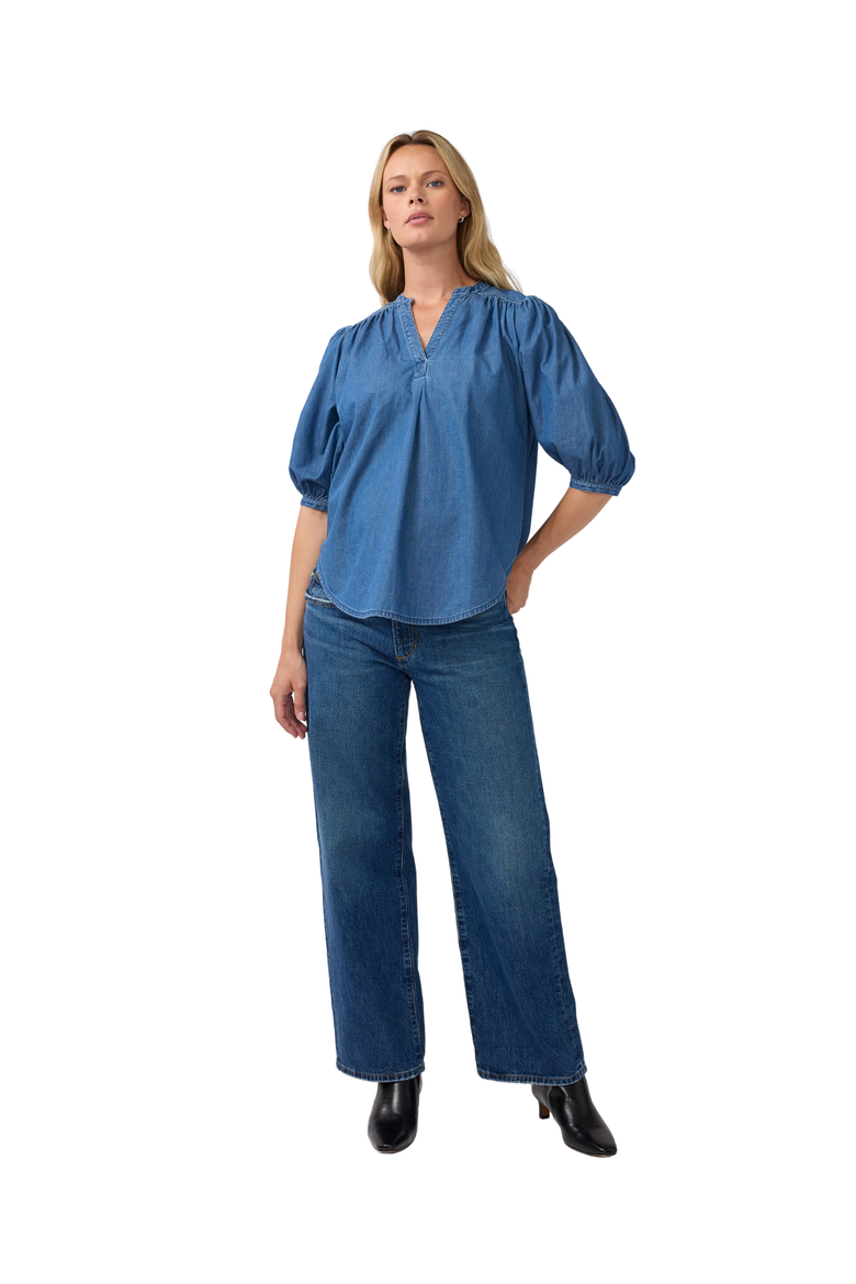 Relaxed Popover Chambray Maternity Shirt, Main, color, Medium Wash