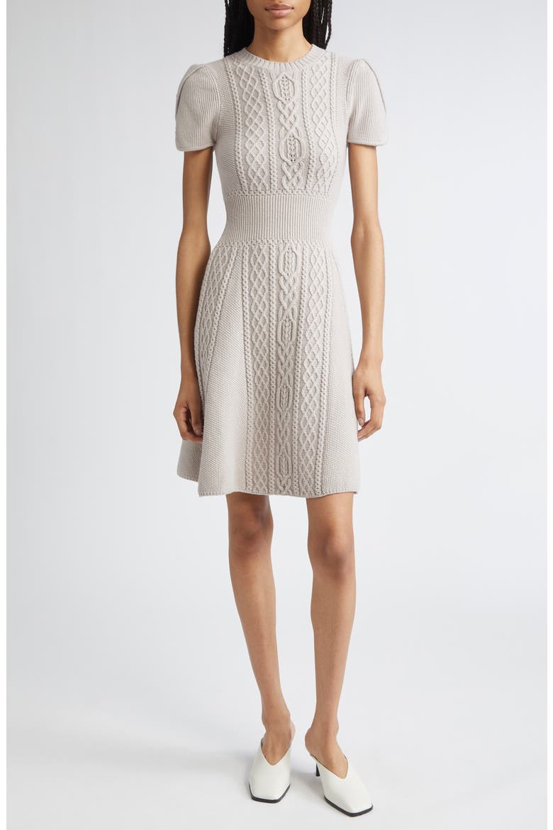 Cable Stitch Wool Sweater Dress, Main, color, OYSTER