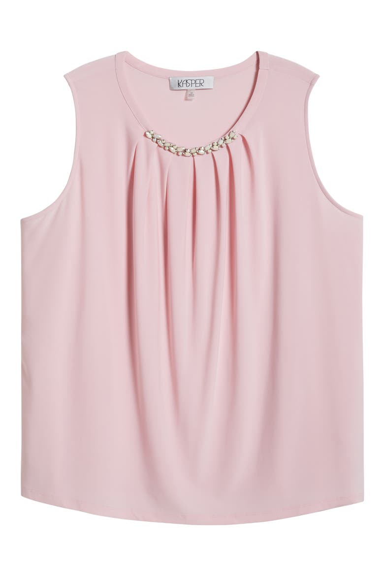 Faux Pearl Embellished Sleeveless Pleat Neck Top, Alternate, color, TUTU PINK