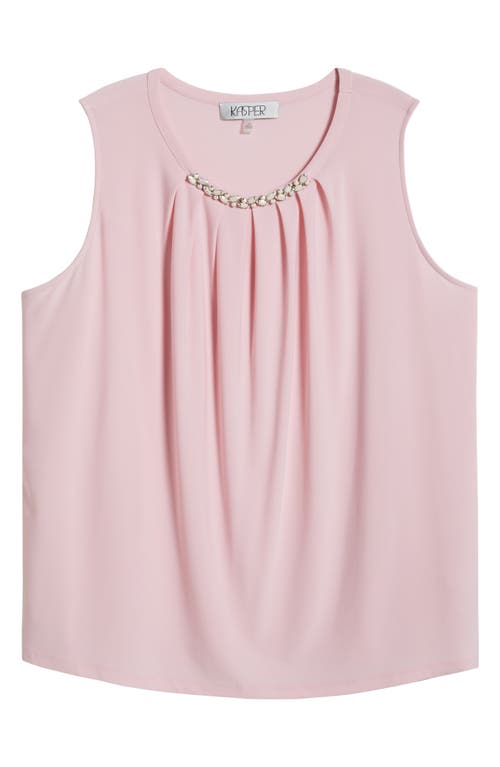 Kasper Faux Pearl Embellished Sleeveless Pleat Neck Top In Tutu Pink