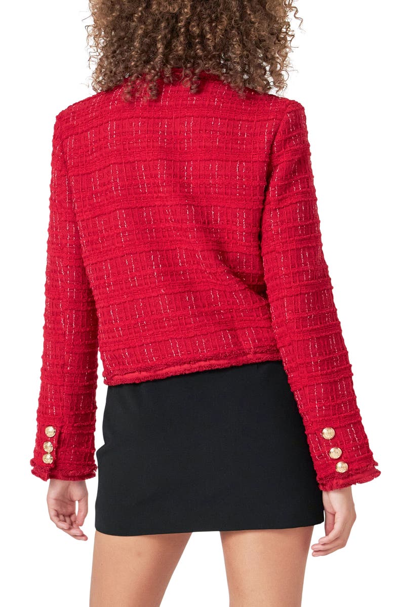 Endless Rose Fringe Trim Tweed Jacket, Alternate, color, 