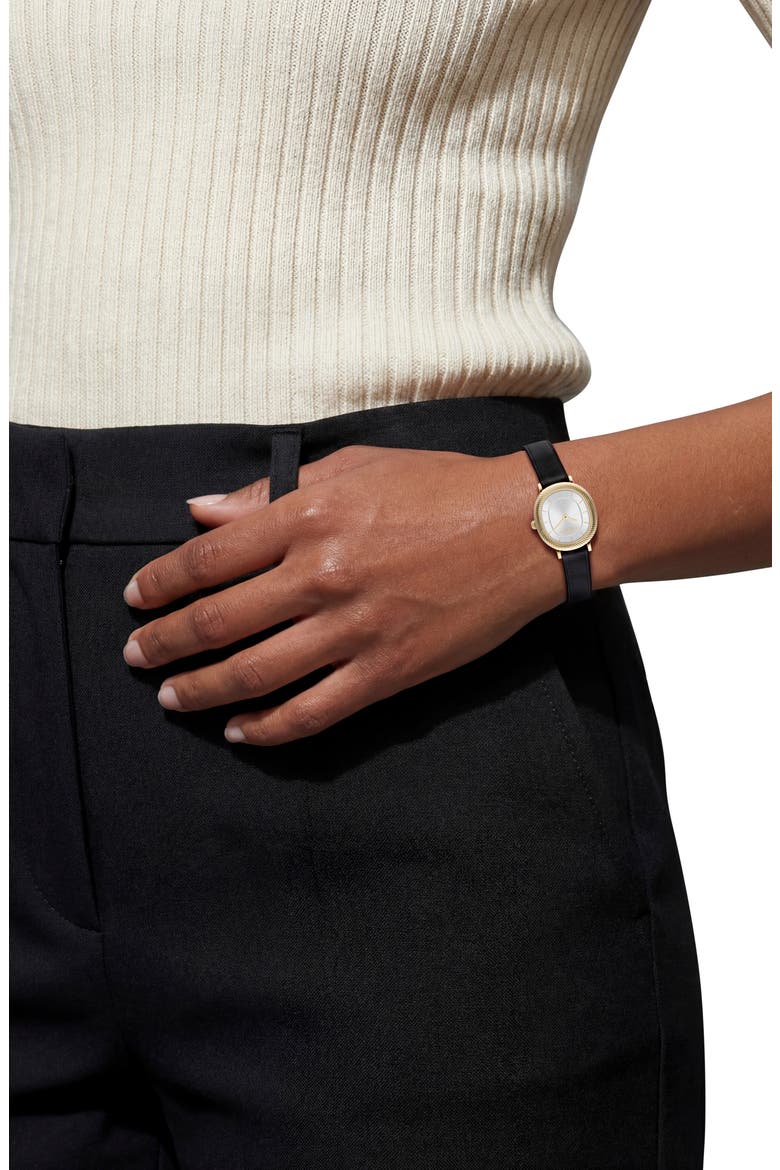 Harlow Quartz Leather Strap Watch, 23.8 mm x 26 mm, Alternate, color, SILVER WHITE/ BLACK
