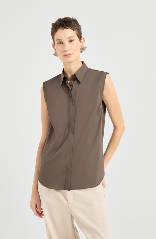 Brunello Cucinelli Stretch Poplin Shirt In Brown