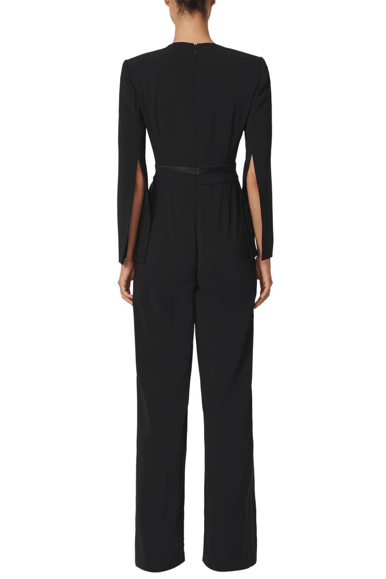 Evora Plunge Neck Split Sleeve Jumpsuit, Alternate, color, BLACK