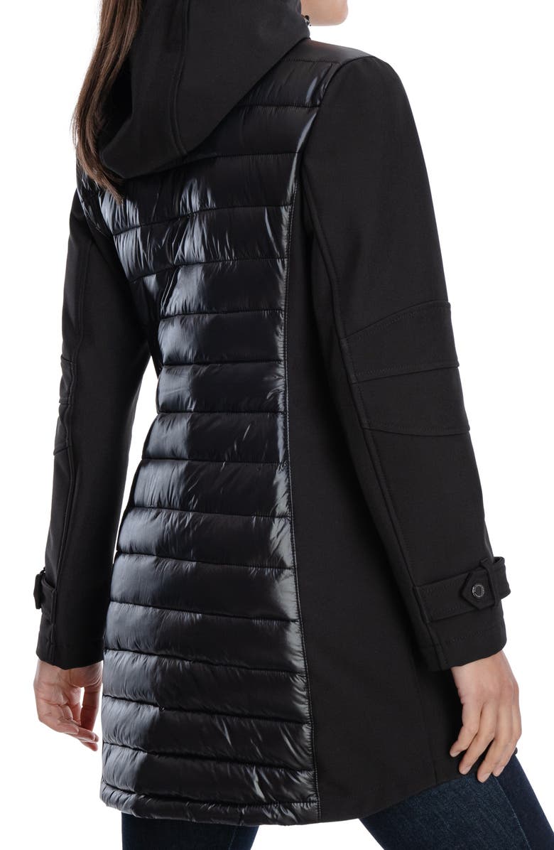 BCBGeneration Water-Resistant Hooded Softshell Long Puffer Jacket, Alternate, color,