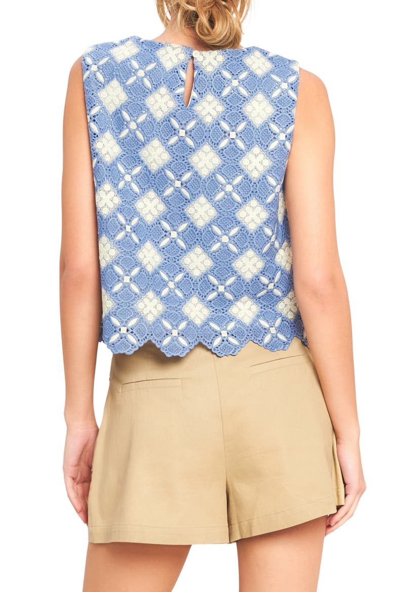 Sleeveless Embroidered Lace Top, Alternate, color, BLUE