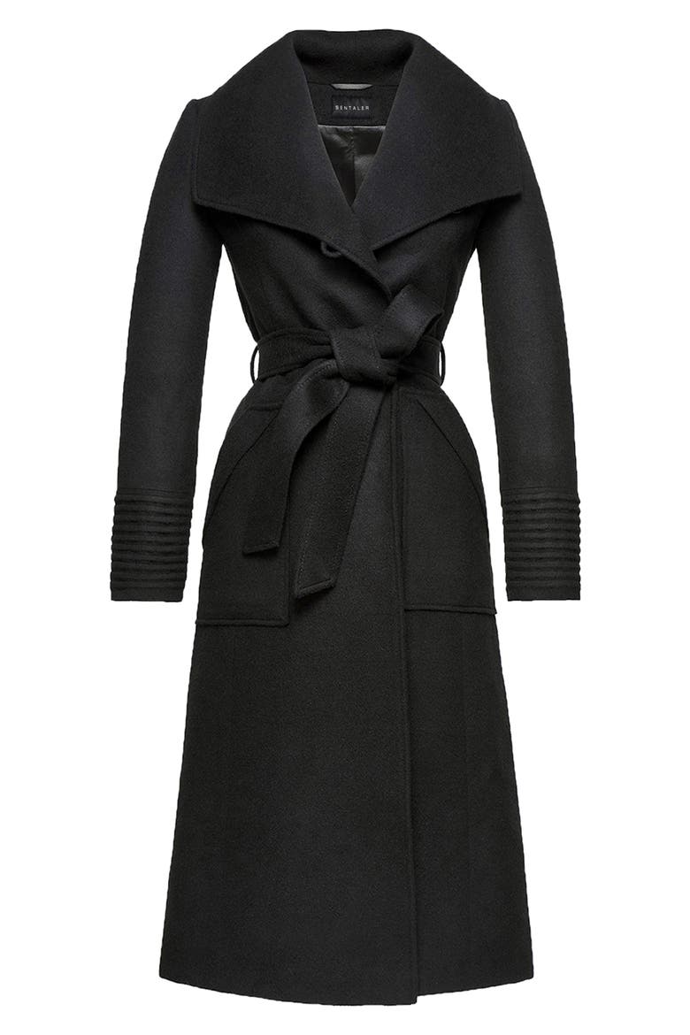 Wide Collar Belted Alpaca & Wool Wrap Coat, Alternate, color, BLACK