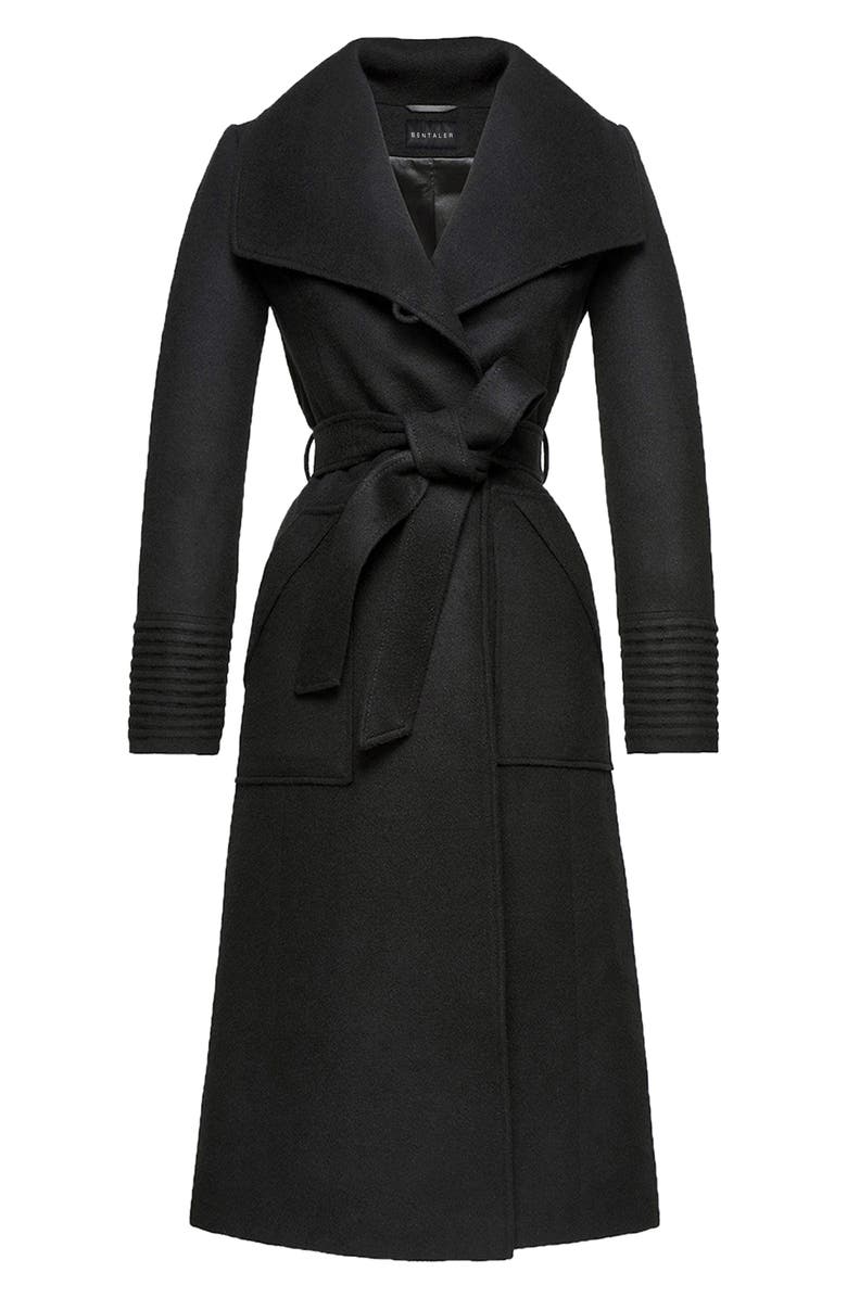 SENTALER Wide Collar Belted Alpaca & Wool Wrap Coat, Alternate, color, Black