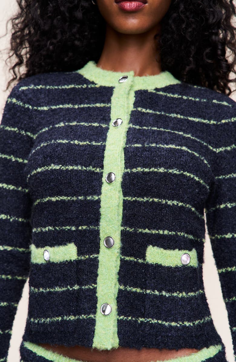 Guizio Carline Cardigan, Alternate, color, Navy Green Stripe