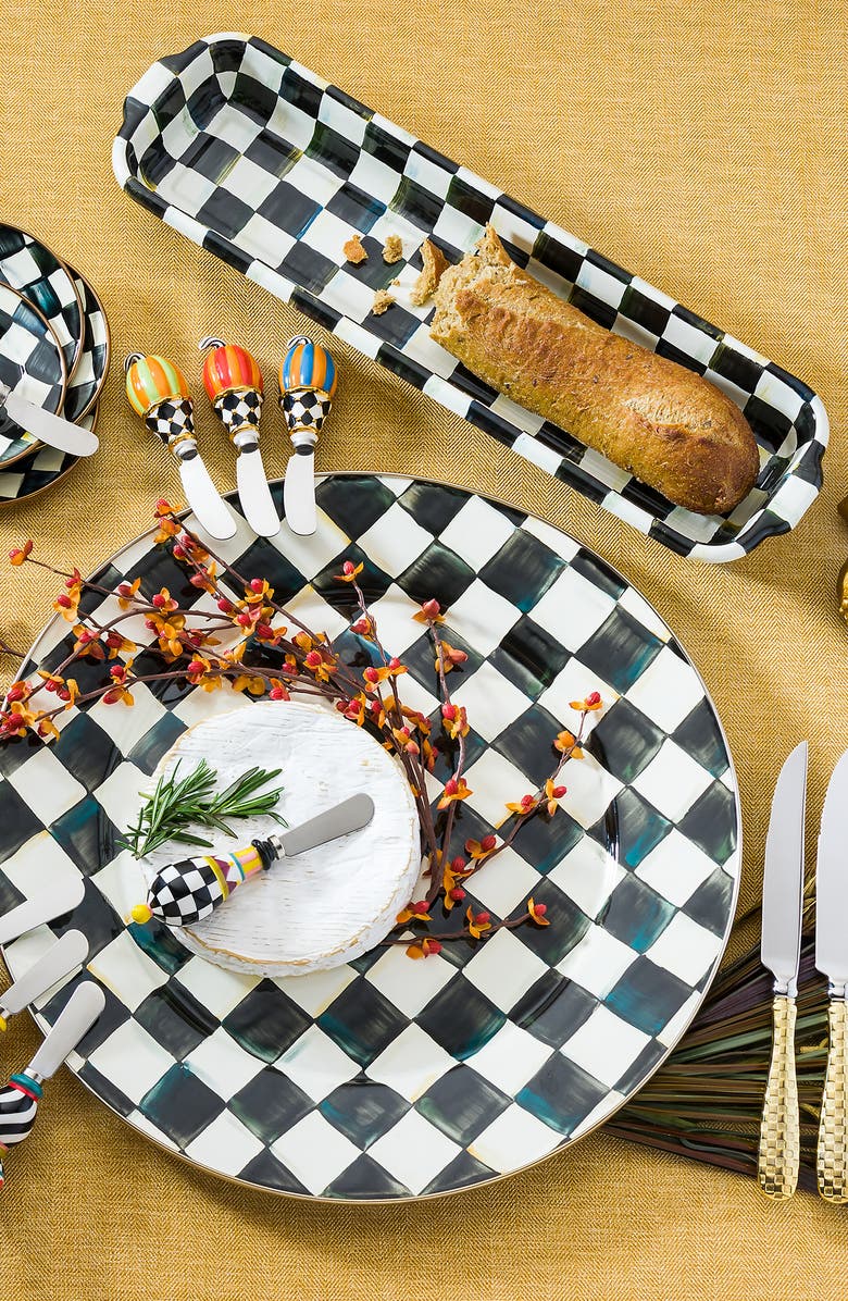 MACKENZIE CHILDS Courtly Check Enameled Steel Baguette Dish, Alternate, color, Black/ White