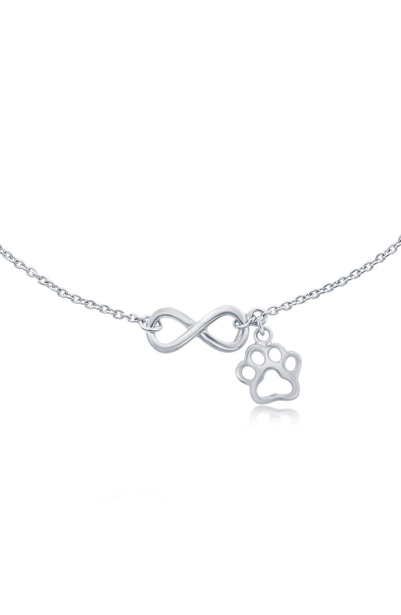 SIMONA Sterling Silver Infinity Paw Print Charm Anklet, Alternate, color, 