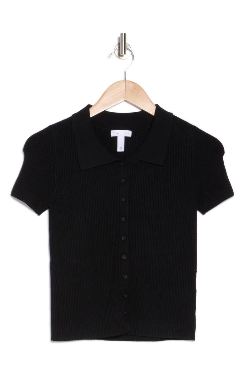 Leith Short Sleeve Ribbed Cardigan, Alternate, color, Black