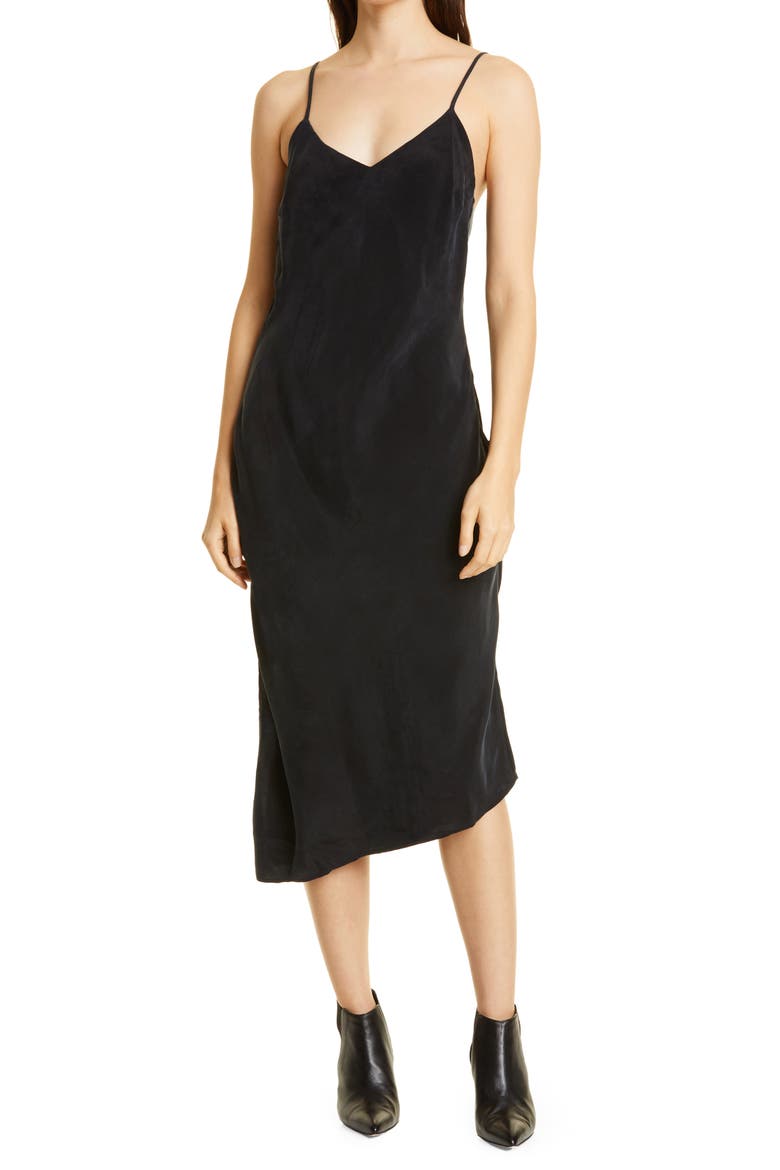 Asymmetric Midi Slipdress, Main, color, TRUE BLACK