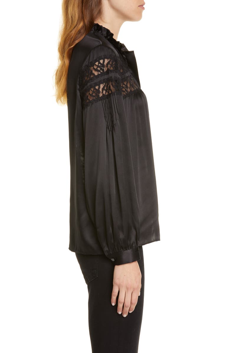 FRAME Lace Panel Silk Satin Blouse, Alternate, color, 