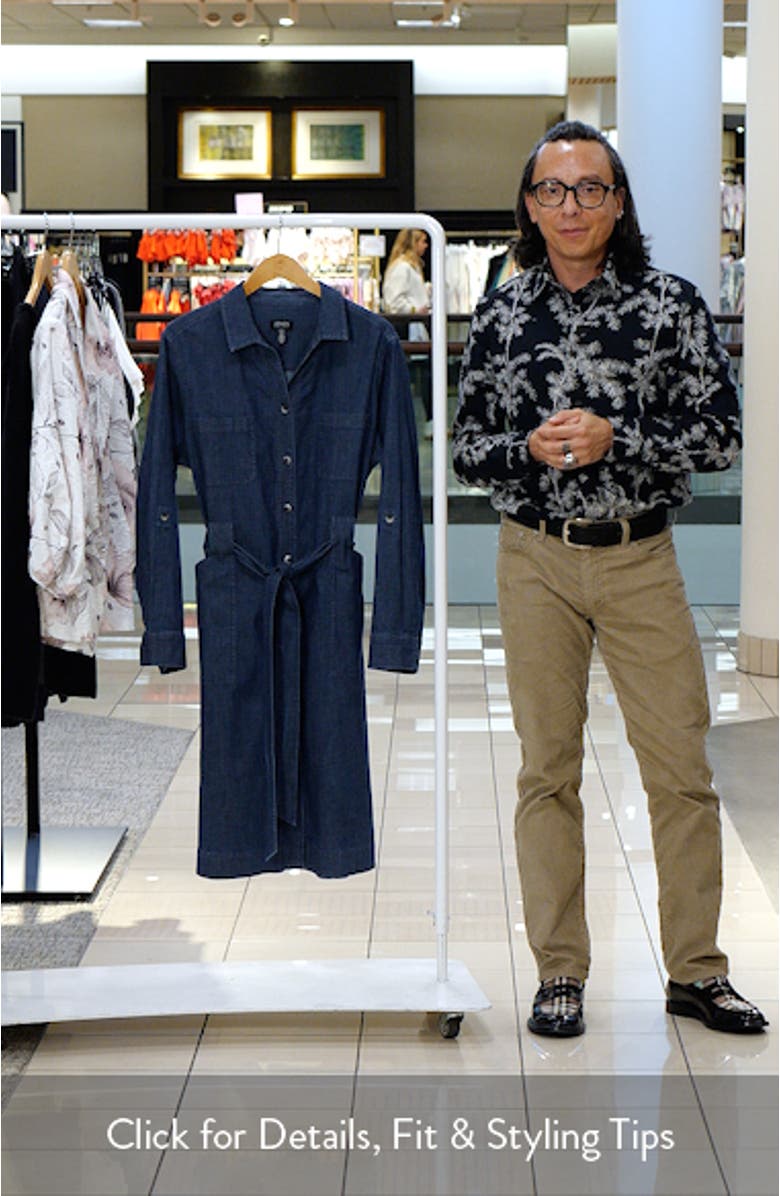 Pork Chop Long Sleeve Stretch Denim Shirtdress, sales video thumbnail