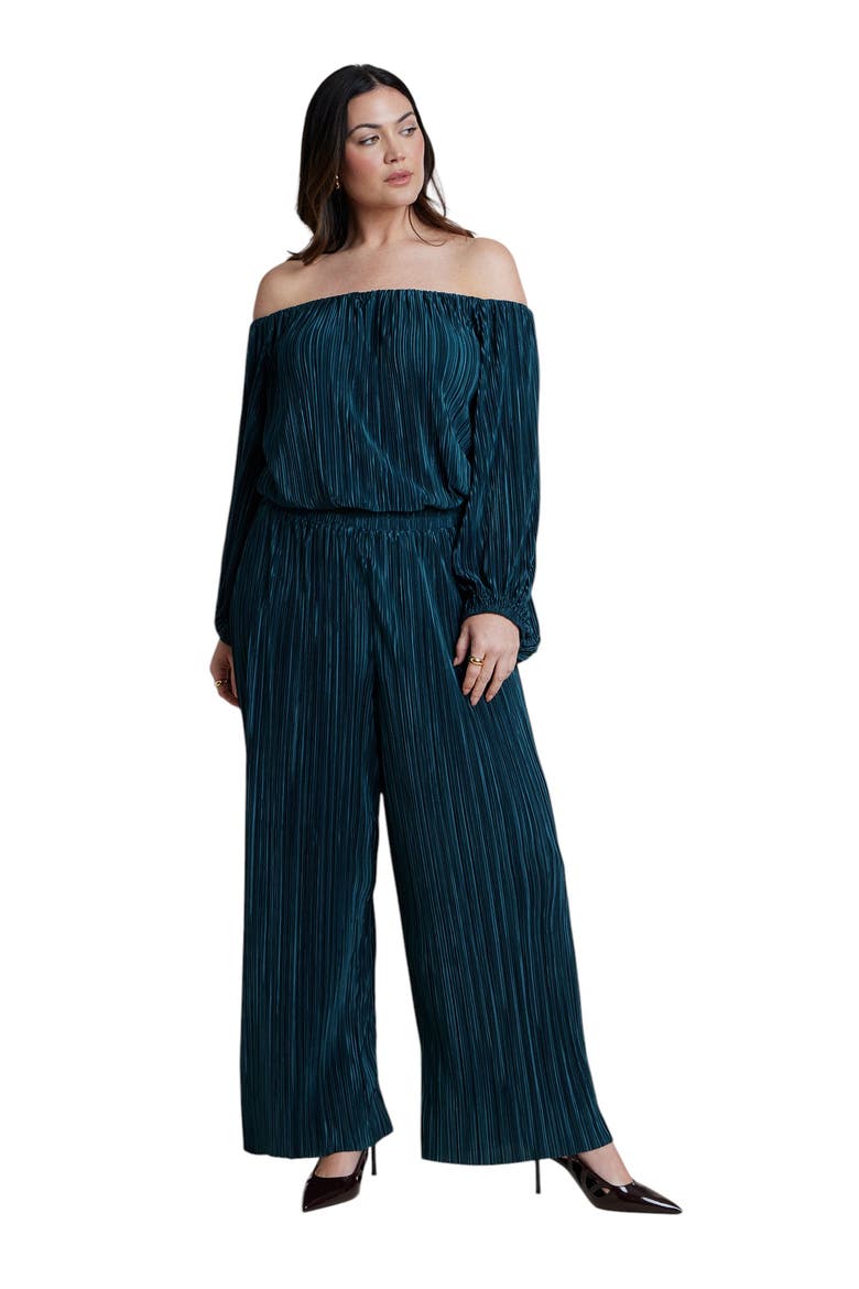 Off The Shoulder Plisse Jumpsuit, Main, color, DARK TEAL