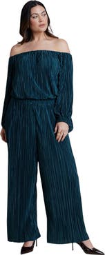 ELOQUII Off The Shoulder Plisse Jumpsuit