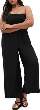 City Chic Ally Smocked Strapless Wide Leg Jumpsuit