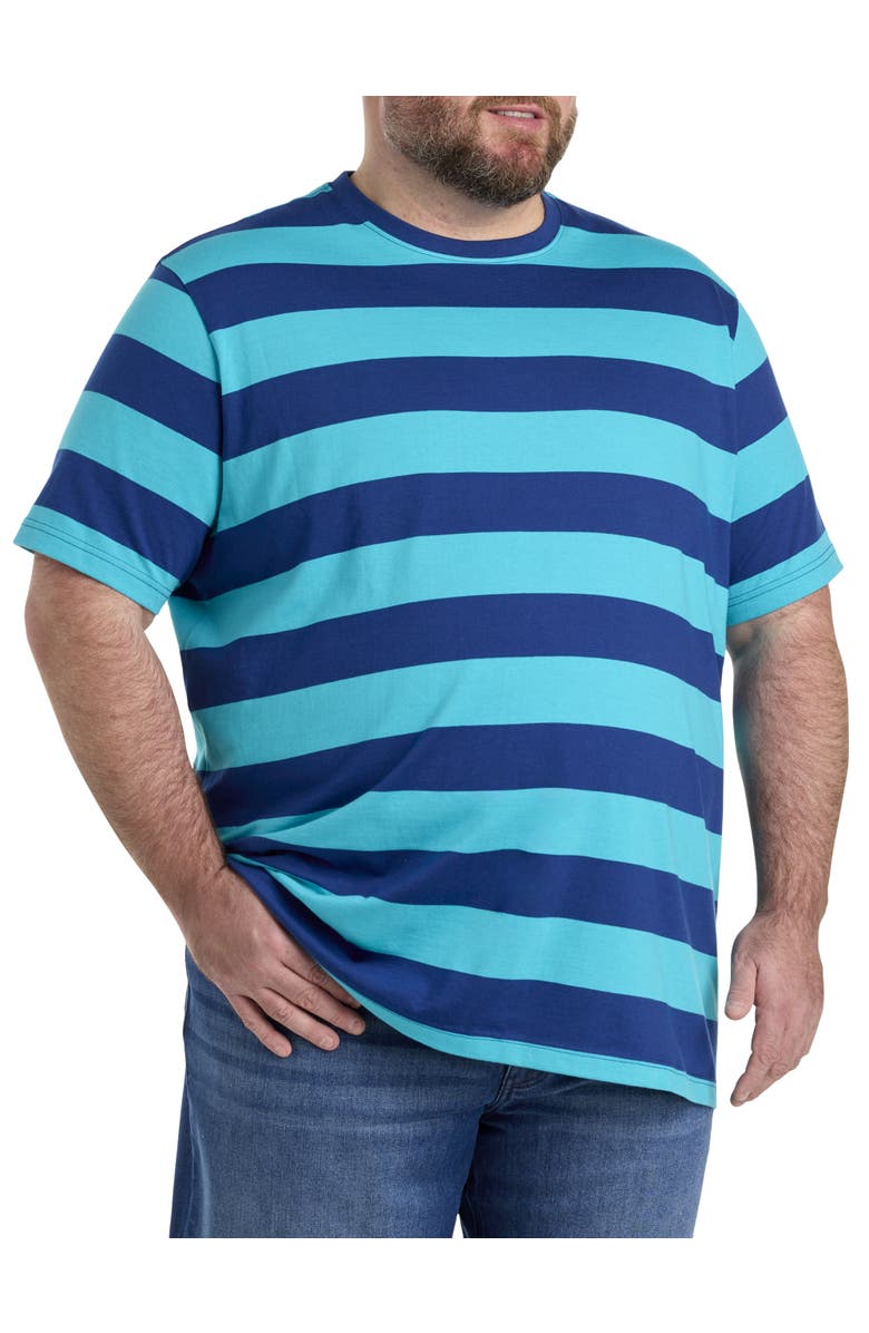 Harbor Bay by DXL Big & Tall Performance Striped T-Shirt, Main, color, Blue Multi