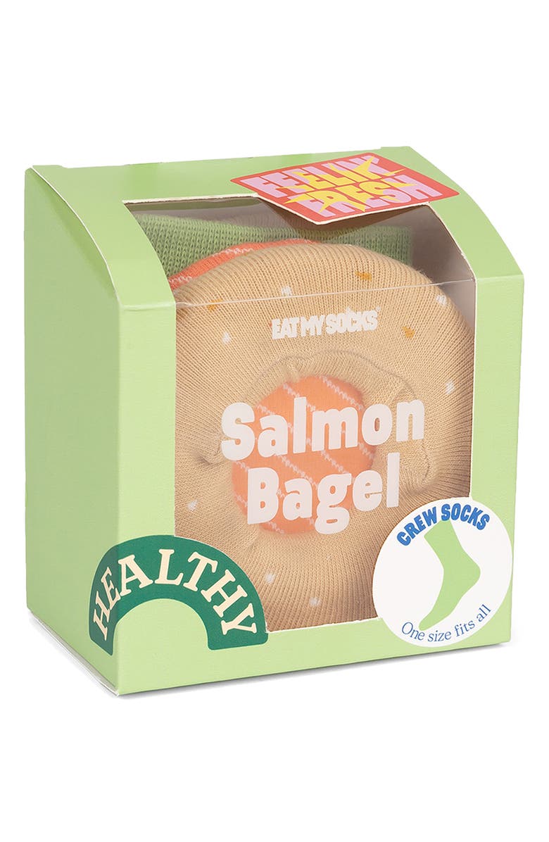 doiy Salmon Bagel 3D Crew Socks, Alternate, color, Beige Multicolor