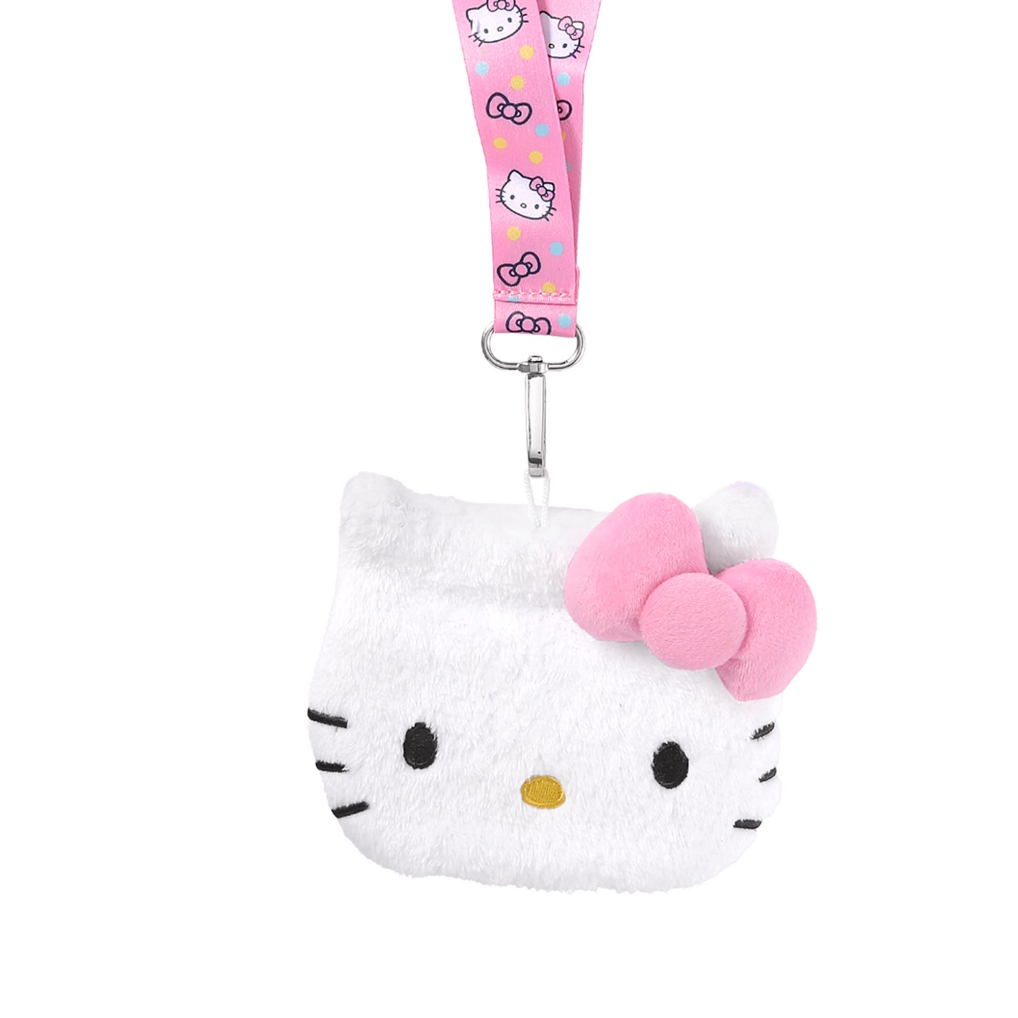 Hello Kitty Coin Purse ID Holder Travel Lanyard, Alternate, color, White, Pink