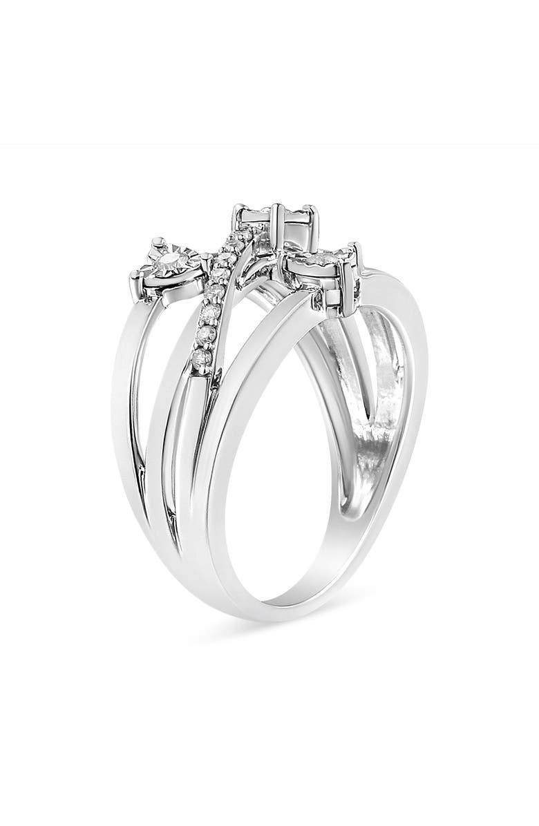 Haus of Brilliance Silver 1/5 Cttw Miracle-Set Diamond Heart Cross-Over Bypass Ring, Alternate, color, Silver