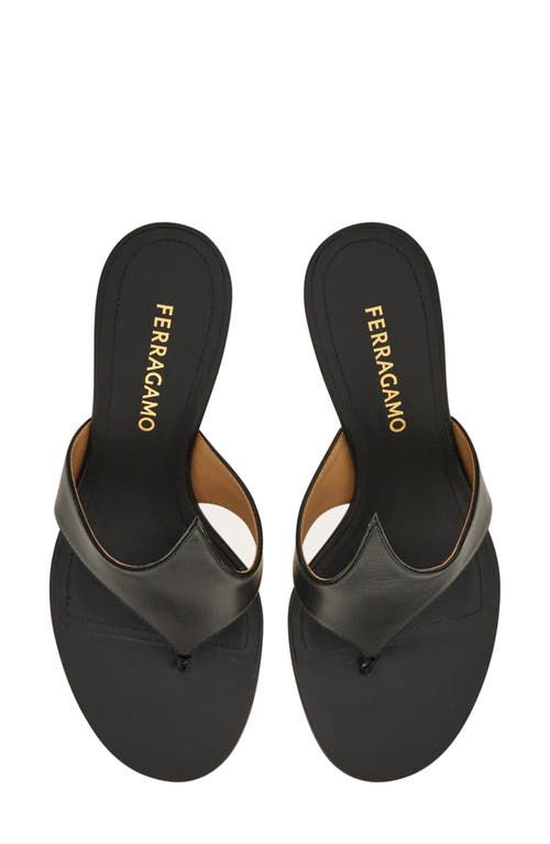 Ferragamo Sabot Infradito Lyrai In Pelle Nera  Donna In Nero/biscotto