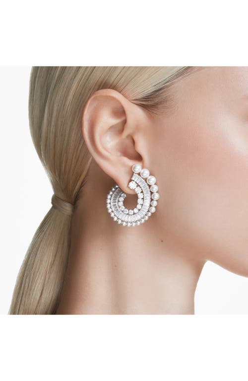 SWAROVSKI SWAROVSKI X ARIANA GRANDE MIXED-CUT CUBIC ZIRCONIA & FAUX PEARL HOOP EARRINGS