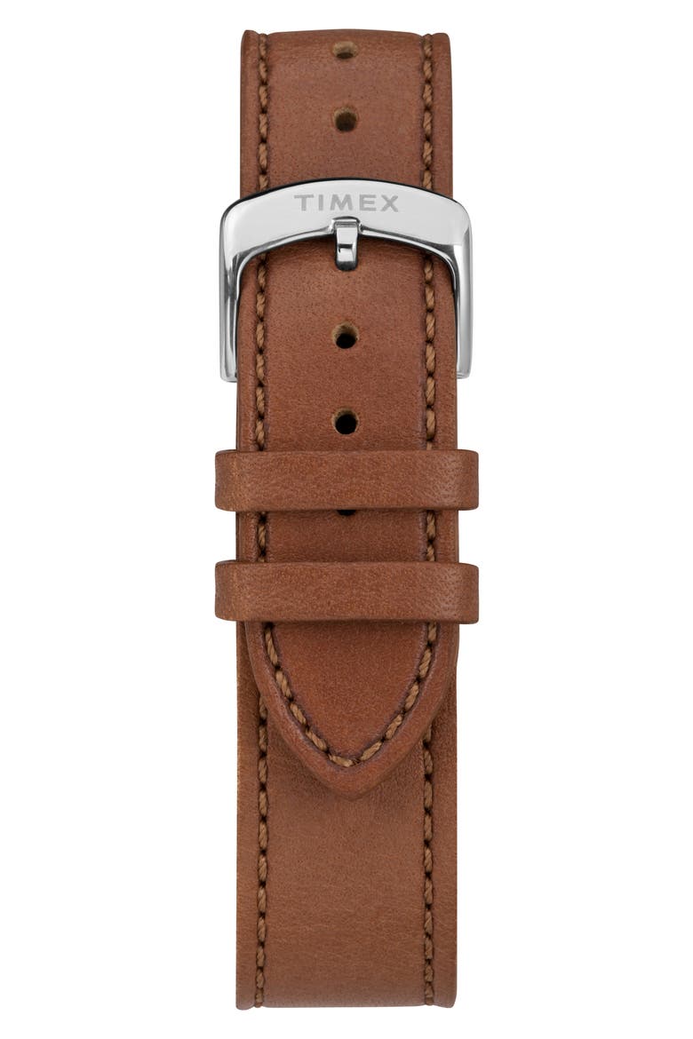 American Documentation Leather Strap Watch, 41mm, Alternate, color, TAN/ NAVY/ SILVER