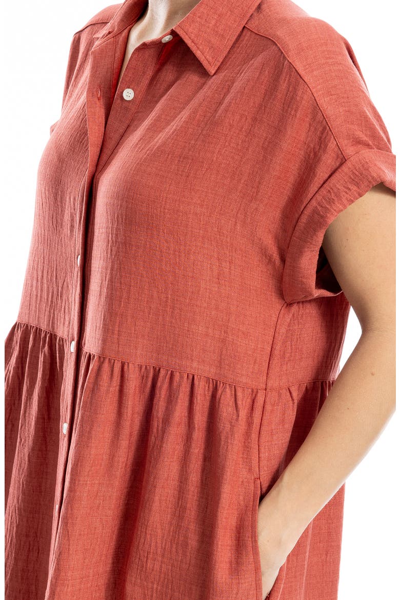 Short Sleeve Tiered Maxi Shirtdress, Alternate, color, HEATHER WASHED RED