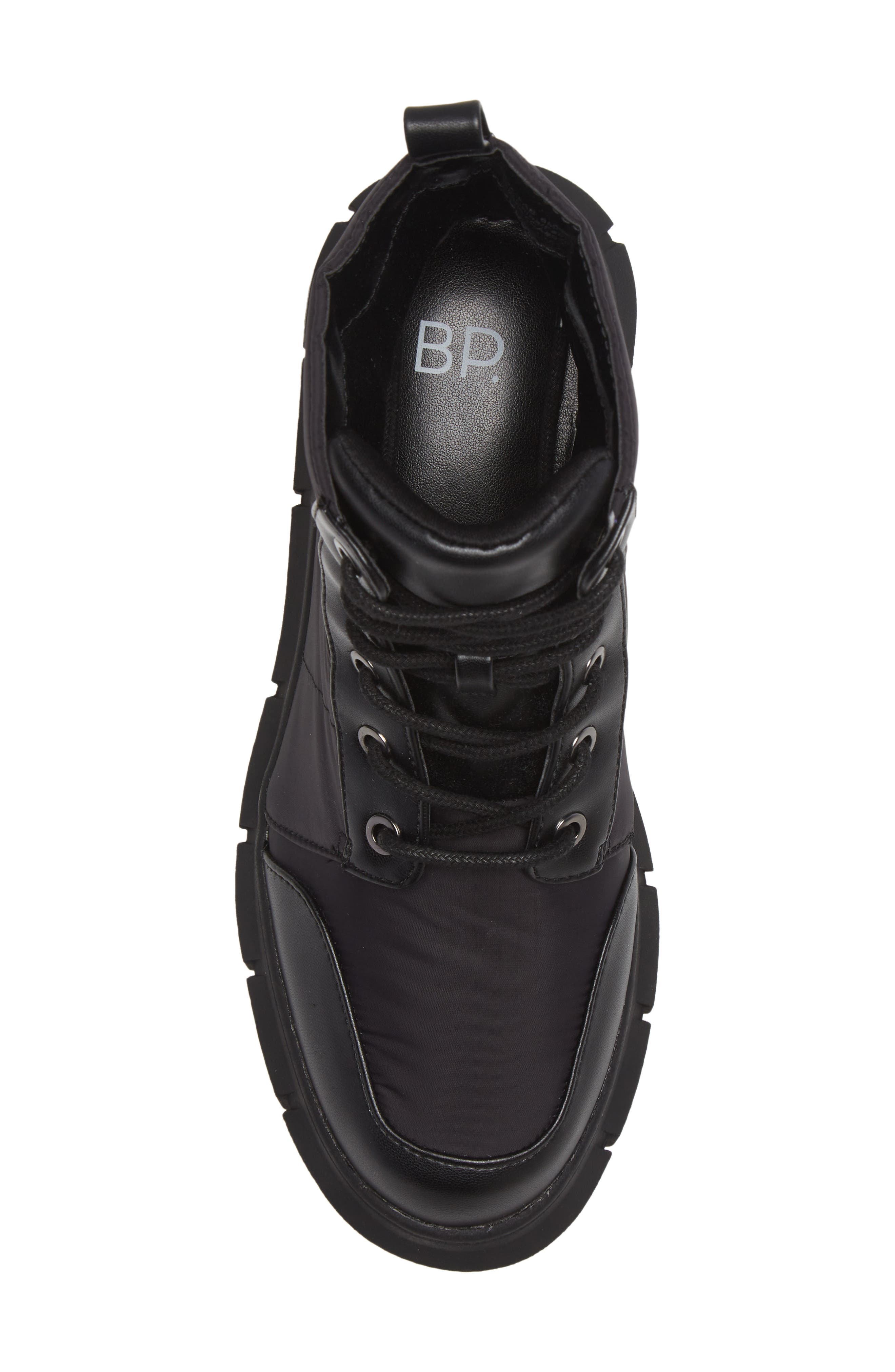Noa Quilted Lug Sole Lace-Up Boot, Alternate, color, BLACK