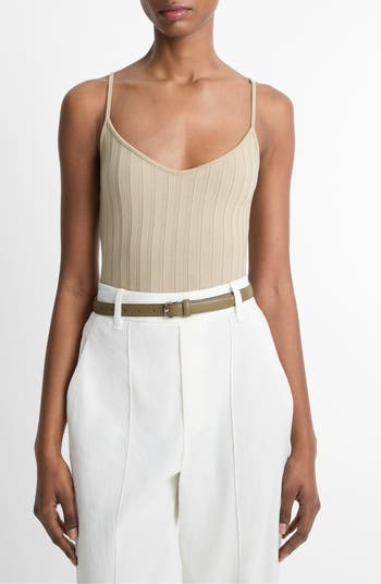 Vince V-neck Rib Camisole In Brown