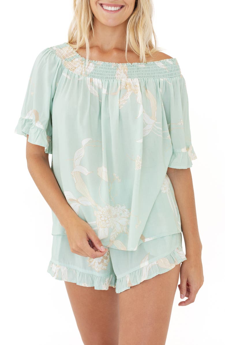Plum Pretty Sugar Smocked Floral Short Pajamas, Main, color,