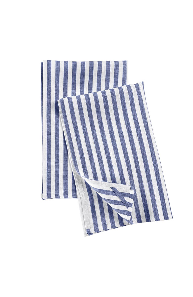 Solino Home Linen Kitchen Towels Set of 2, 17 x 26 Inch for Dining Table, Holiday and Everyday Table Decor - Amalfi Stripe, Alternate, color, Navy And White