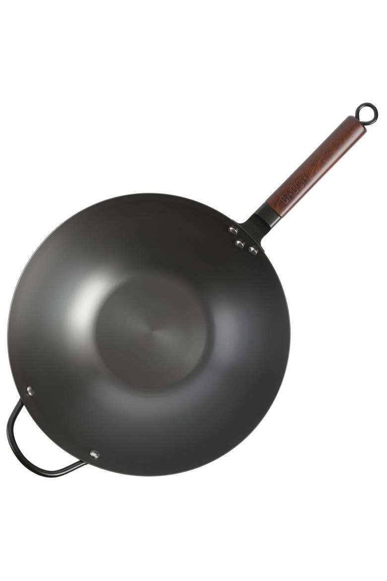 Pre-Seasoned Carbon Steel Flat Bottom Wok, Alternate, color, Black