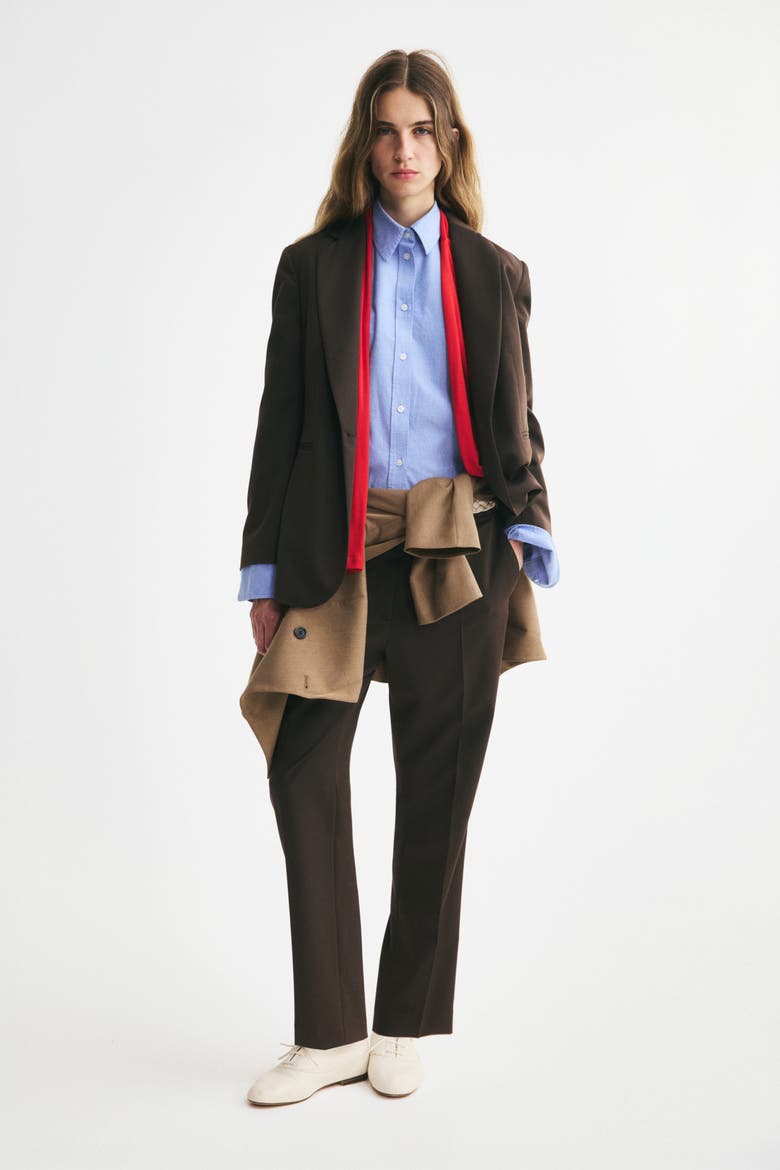 Single-breasted Twill Blazer, Alternate, color, Dark brown