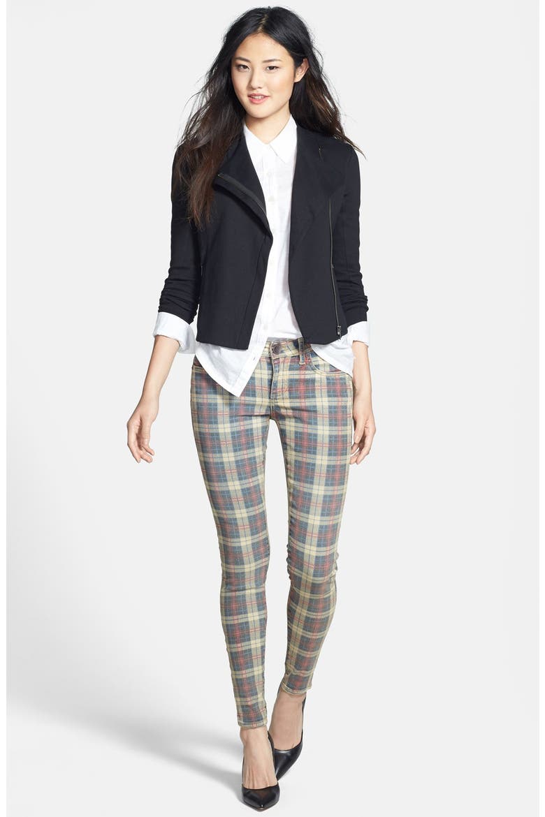 'Mia' Plaid Print Skinny Jeans, Alternate, color, RED PLAID