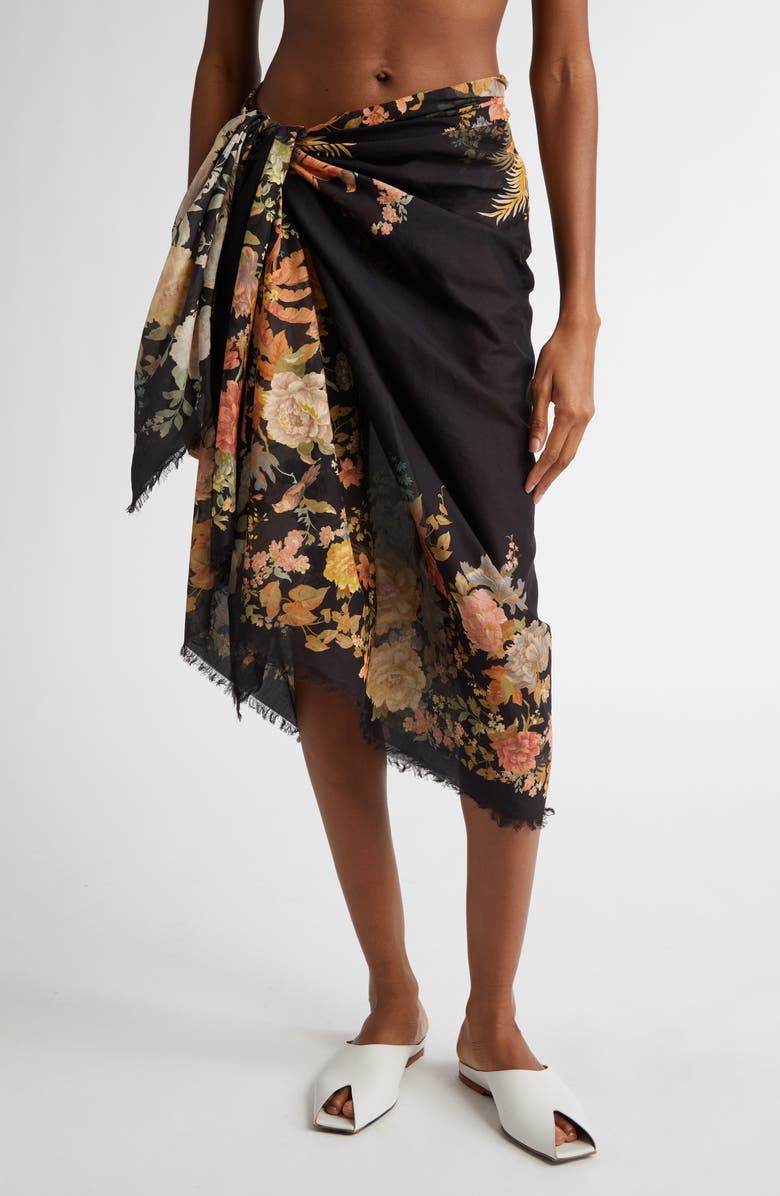 Zimmermann Floral Raw Hem Cotton Pareo, Main, color, 