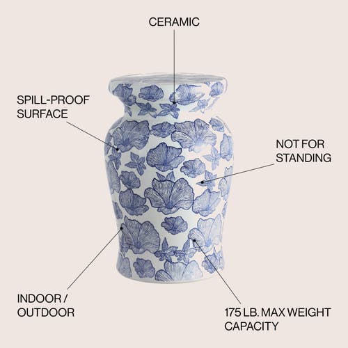 Jonathan Y Poppies 17.7" Ceramic Garden Stool In White/blue