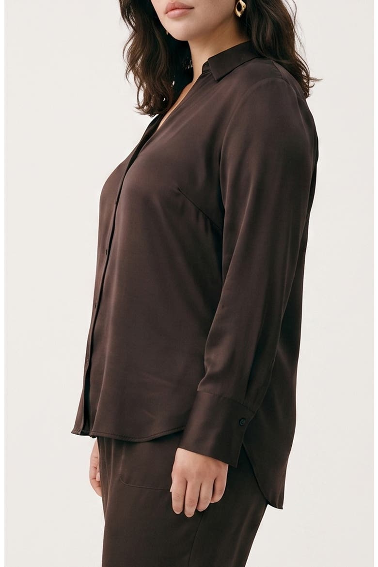 Satin Button Down Shirt, Alternate, color, CHOCOLATE TORTE