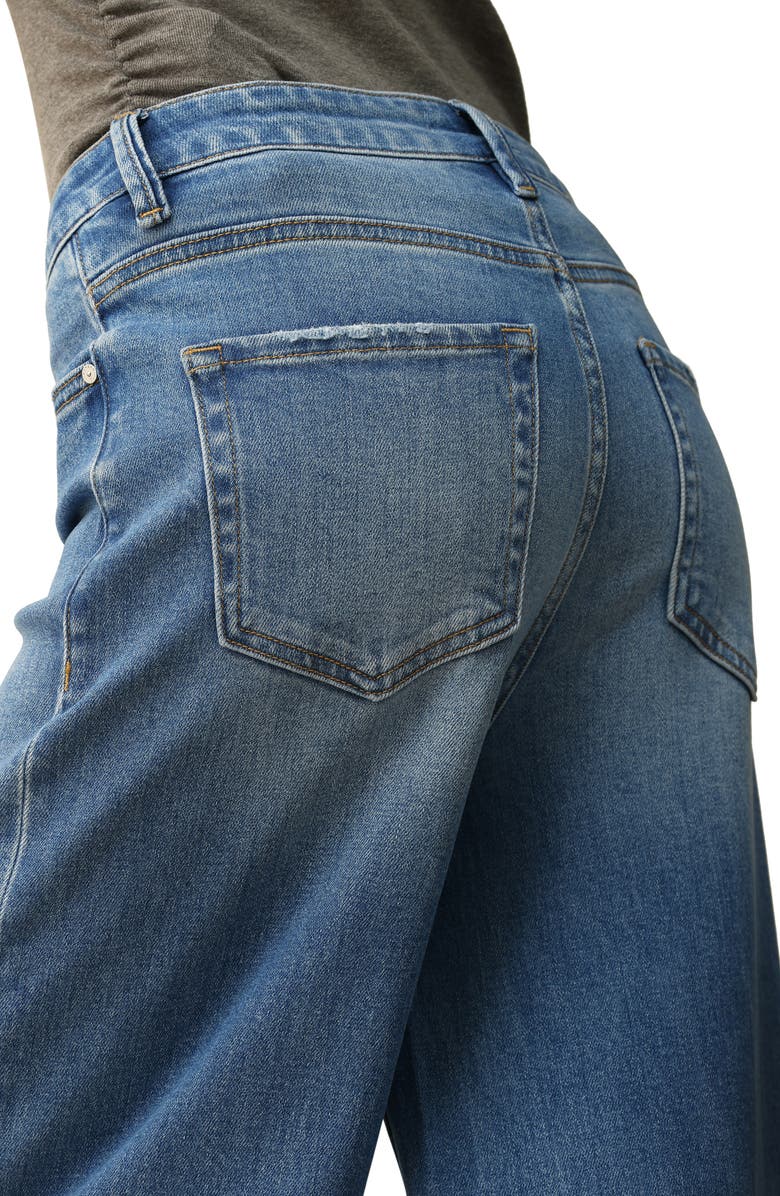 Bayeas Floral Embroidered High Waist Cuffed Wide Leg Jeans, Alternate, color, Medium Blue