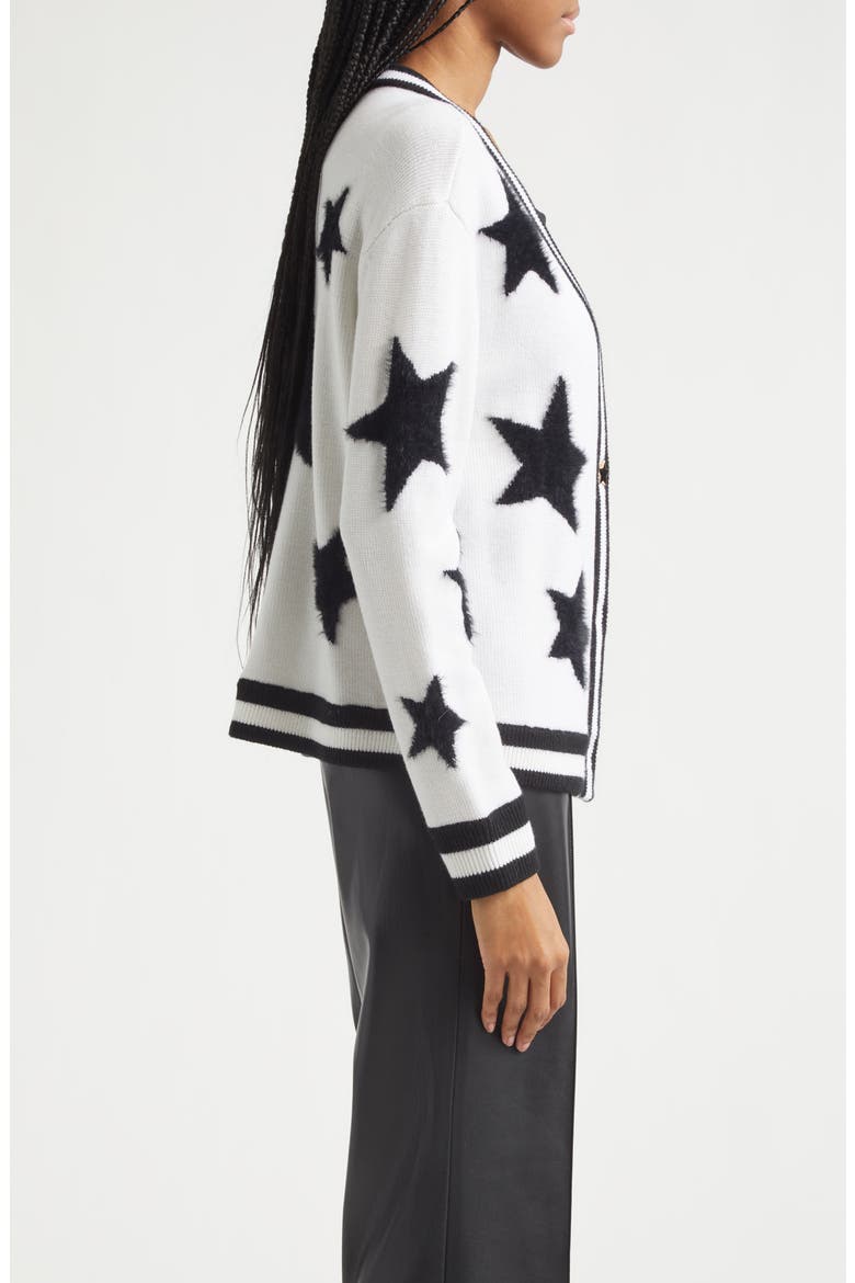 Bradley Intarsia Star & Stripe Trim Wool Blend Cardigan, Alternate, color, ECRU/ BLACK